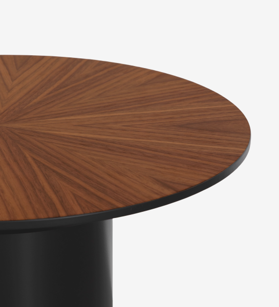 Mesa de Apoio Paris em nogueira natural com pés pretos, detalhe elegante e moderno