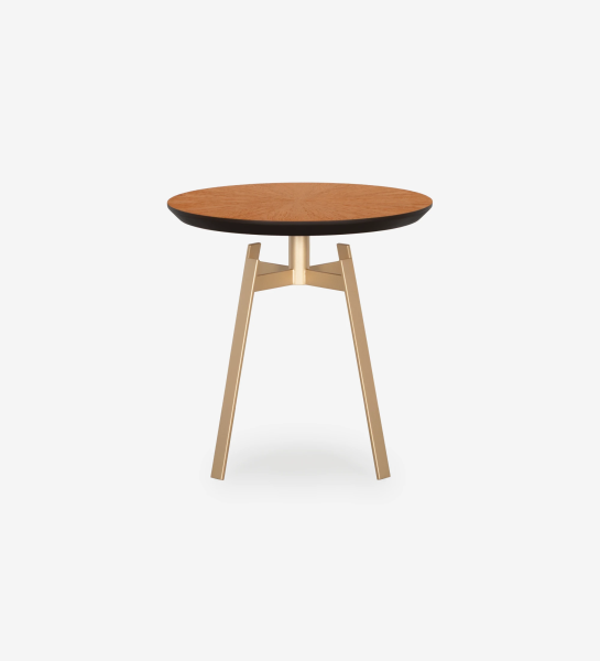 Tokyo round side table, honey oak top, gold lacquered metal foot, Ø 48,5 cm.