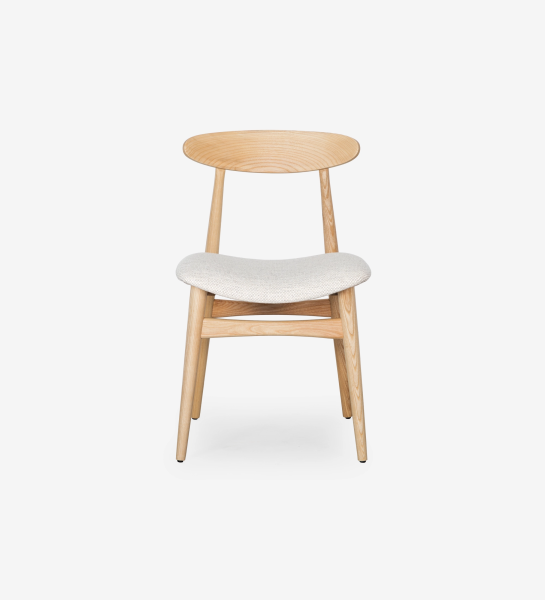 Silla de madera de fresno, color natural con asiento tapizado en tejido perla.
