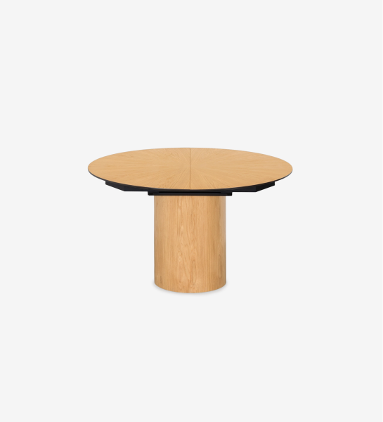 Mesa de Jantar Extensível Geneve redonda em madeira clara com base cilíndrica