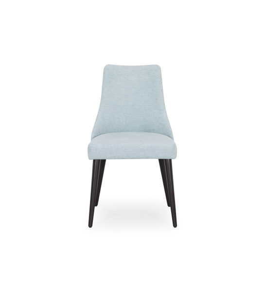 Oslo chair upholstered in blue fabric, black lacquered feet.