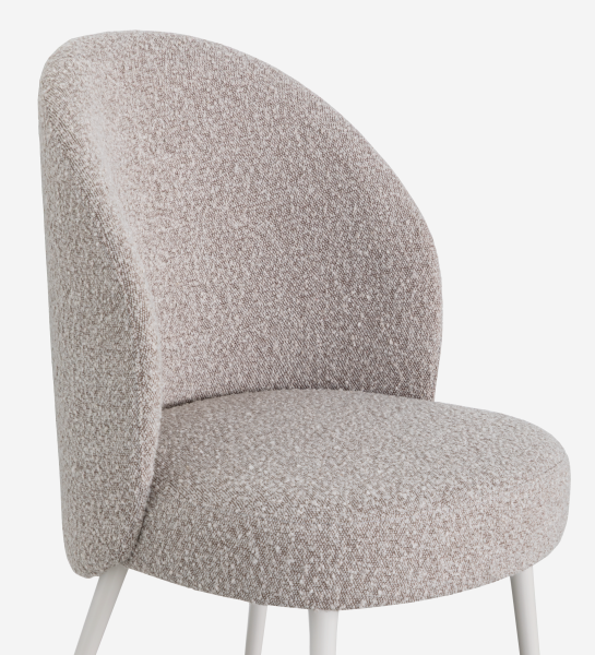 Geneve armchair upholstered in toffee fabric, pearl lacquered feet and golden detail.