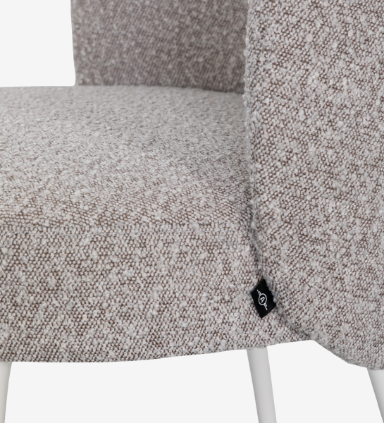 Geneve armchair upholstered in toffee fabric, pearl lacquered feet and golden detail.