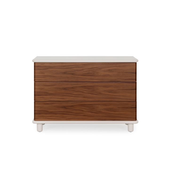 Dresser with 3 drawers in natural walnut, pearl structure.
