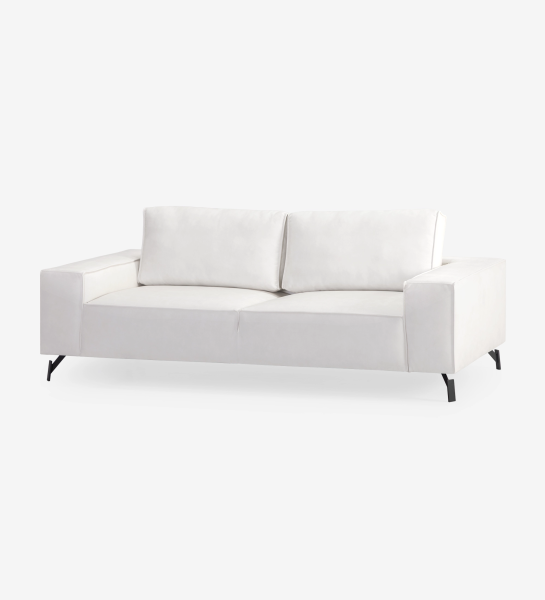 Sofá Tokyo 3 plazas tapizado en tela perla, pies en metal lacado negro, 238 cm.