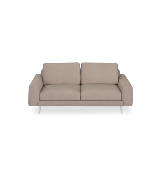 Sofá Oslo 2 plazas tapizado en tela taupe, pies lacados perla, 188 cm.
