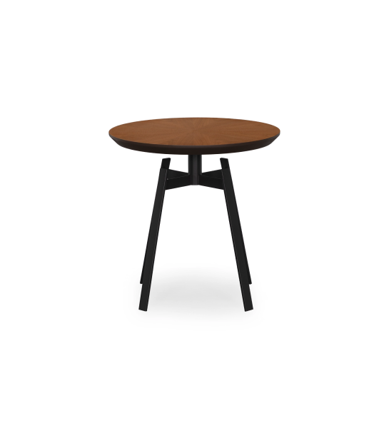 Mesa de apoio Tokyo redonda, tampo em nogueira natural, pé metálico lacado a negro, Ø 48,5 cm.