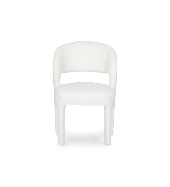 Chair upholstered in white fabric.