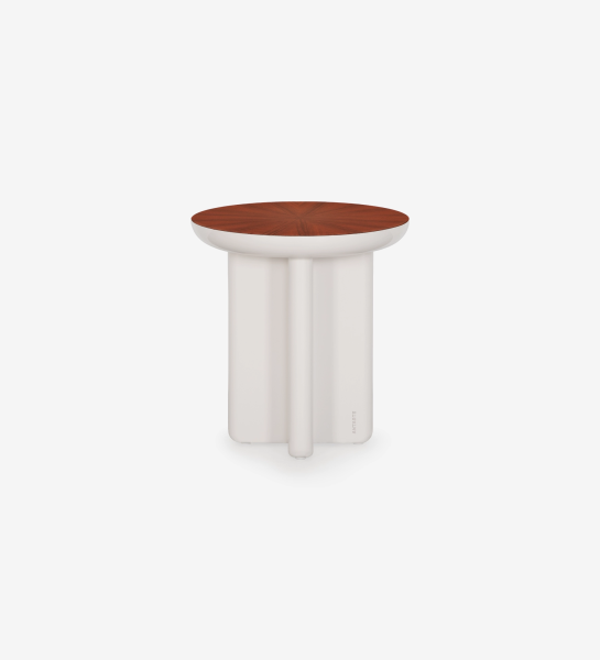 Mesa Auxiliar Mónaco con tapa circular de madera y base blanca escultórica