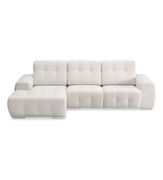 Canapé Madrid 2 places et chaise longue gauche, recouvert en tissu perle, 287 cm.