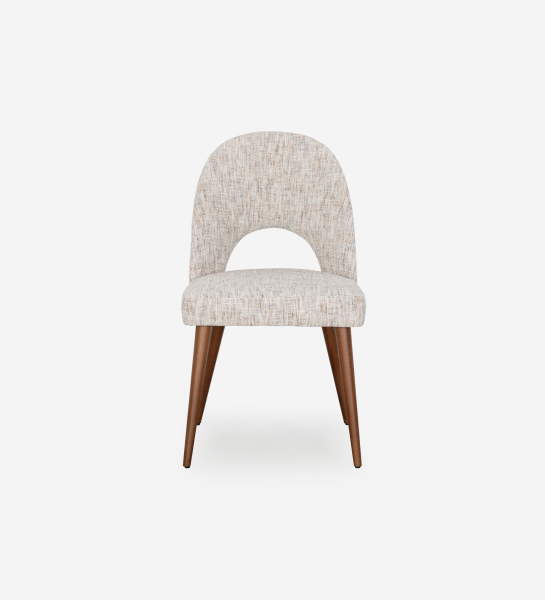 Paris Chair front view beige textured upholstery with arched open back and walnut legs