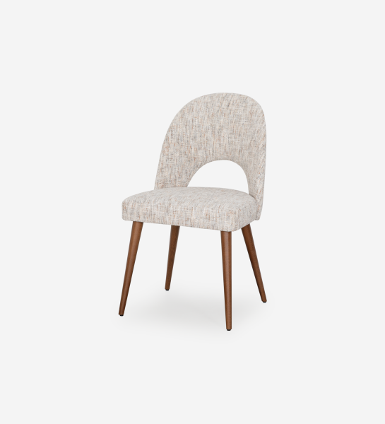 Paris Chair upholstered beige fabric with arched cutout back and tapered wood legs