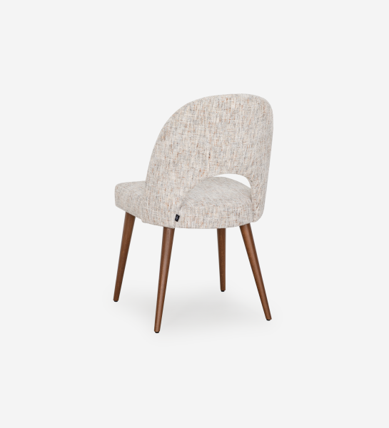 Paris Chair beige upholstered seat with curved back and walnut tapered legs