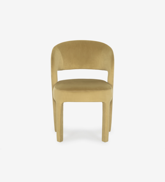 Mónaco Chair mustard velvet upholstery with curved open back and padded seat