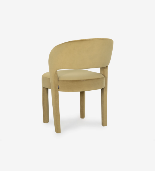Mónaco Chair beige velvet with curved open back and round padded seat