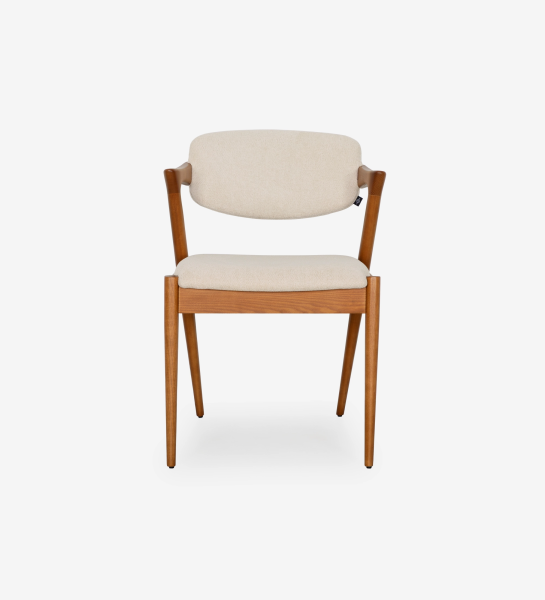 Chaise Elba en bois clair avec assise et dossier beige rembourrés