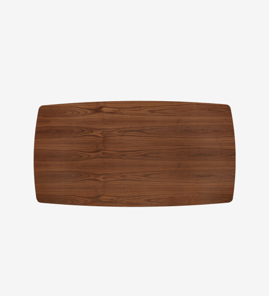 Table de repas rectangulaire en bois foncé vue de dessus, bords arrondis