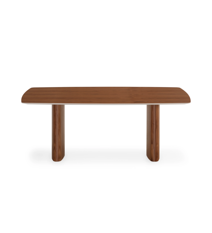 Table à manger rectangulaire Paris 180 x 100 cm, en noyer naturel avec détail plateau en nacre. 