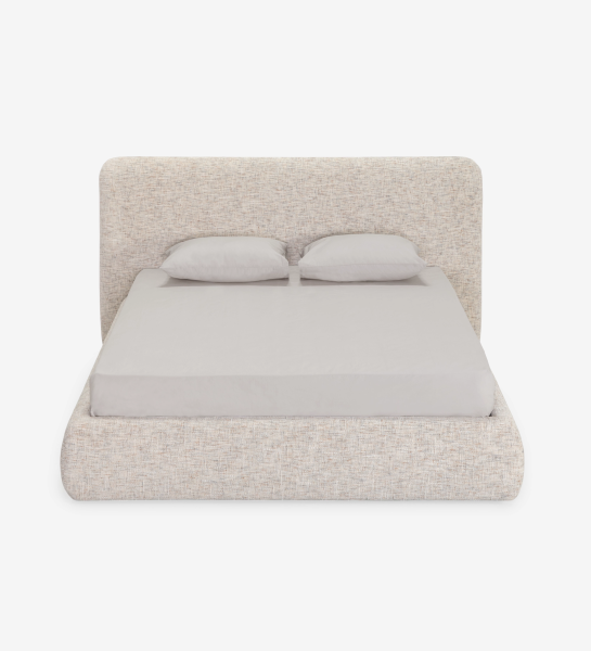 Lit double avec rangement Paris en tissu beige, tête rembourrée et deux oreillers