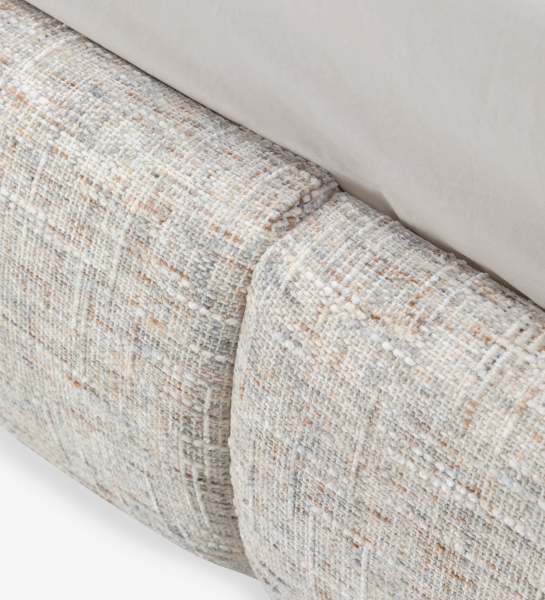 Cadre de lit double beige en tissu tissé texturé, détail du rangement