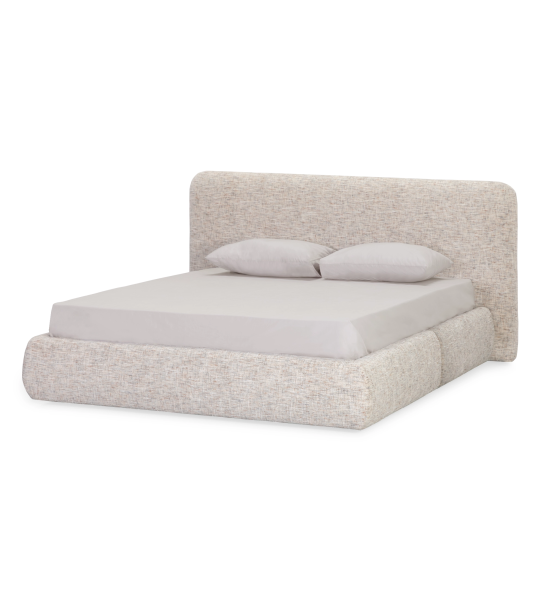 Double bed with short headboard, upholstered in grey velvet fabric