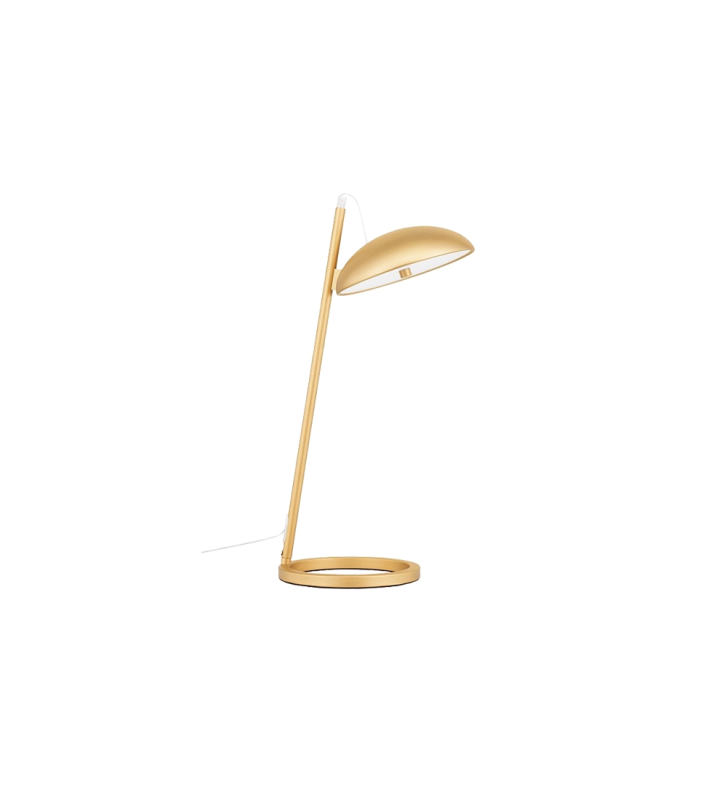 Lámpara de sobremesa con estructura en aluminio dorado.
