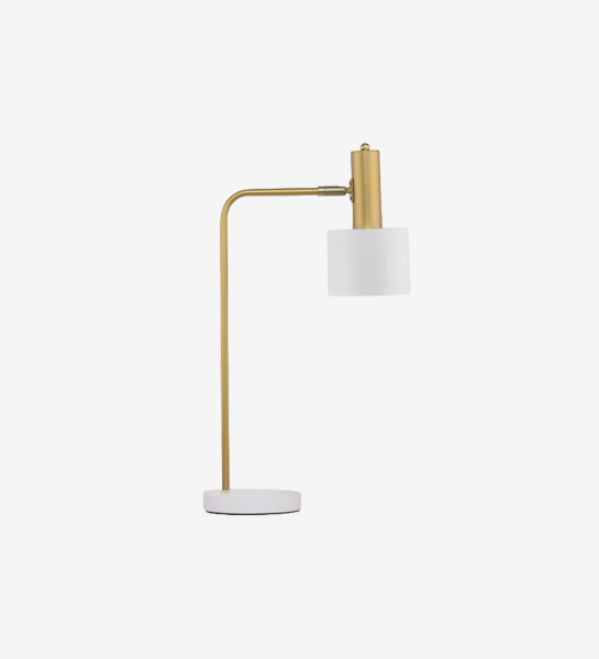 Lampe de table VIENA dorée à abat-jour blanc et base ronde blanche