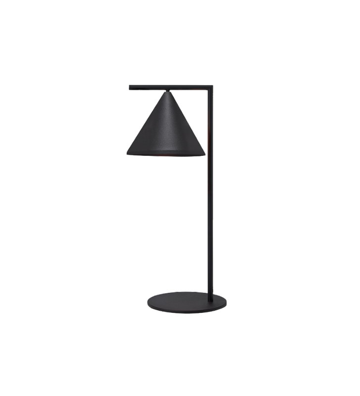 Lámpara de sobremesa con estructura en inox negro.