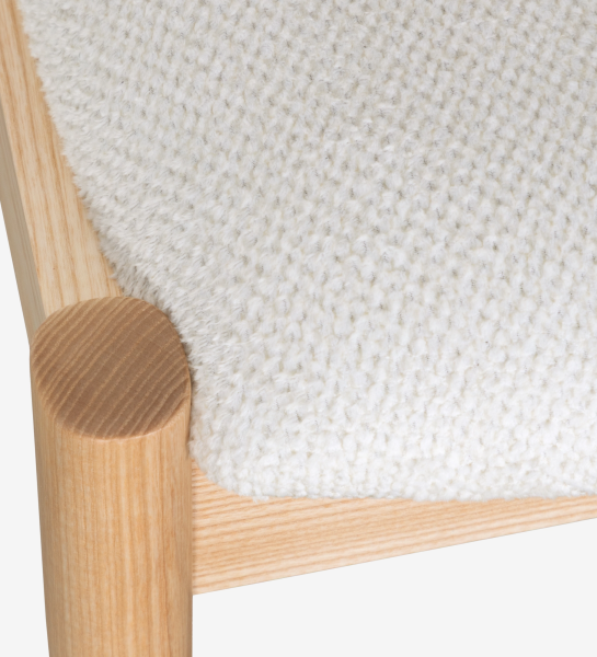 Elba Chair close-up of ash wood frame and white boucle seat