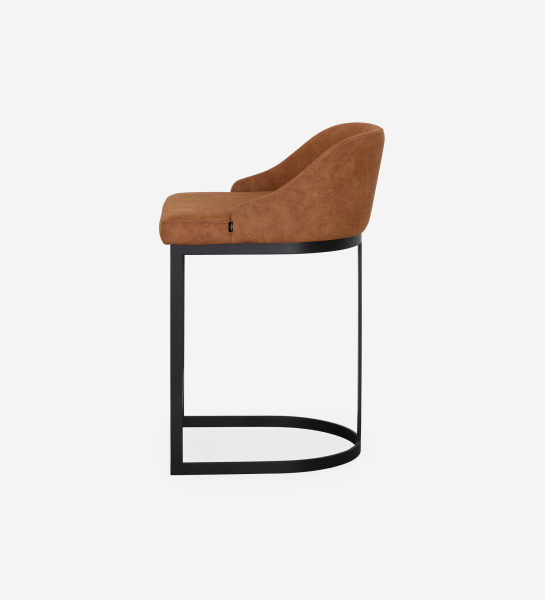 Tabouret Mónaco marron velours avec pied métallique noir