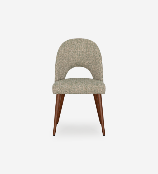 Chaise Paris tissu vert-gris, dossier ouvert incurvé et pieds fuselés en bois