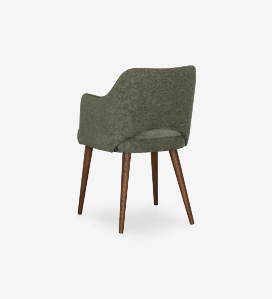 Chaise Londres en tissu vert olive avec accoudoirs et pieds en bois