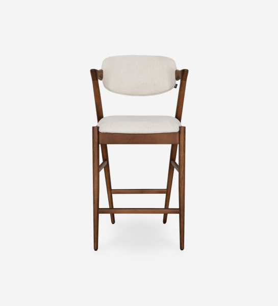 Tabouret Elba haut en bois foncé avec assise et dossier rembourrés beige
