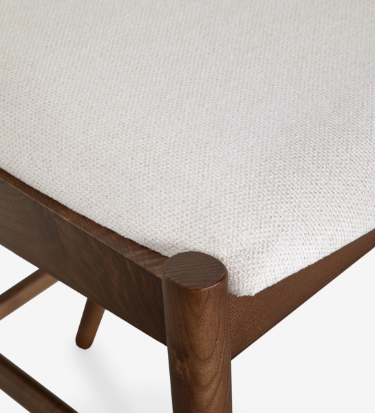 Tabouret Elba en bois foncé, assise rembourrée beige à tissu texturé