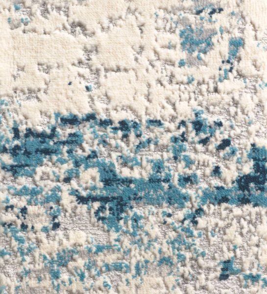 Abstract rug with blue tones, folded edge finish + 6mm feltex backing.