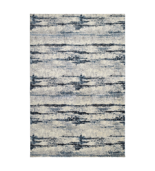 Abstract rug with blue tones, folded edge finish + 6mm feltex backing.
