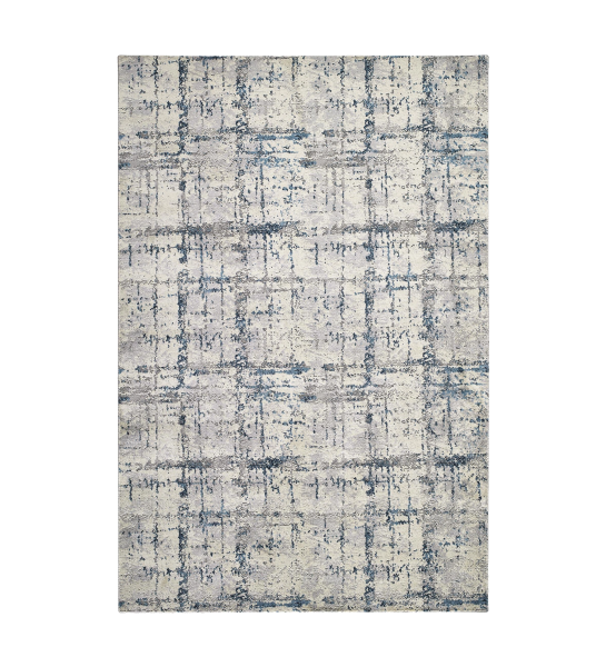 Abstract rug with blue tones, folded edge finish + 6mm feltex backing.