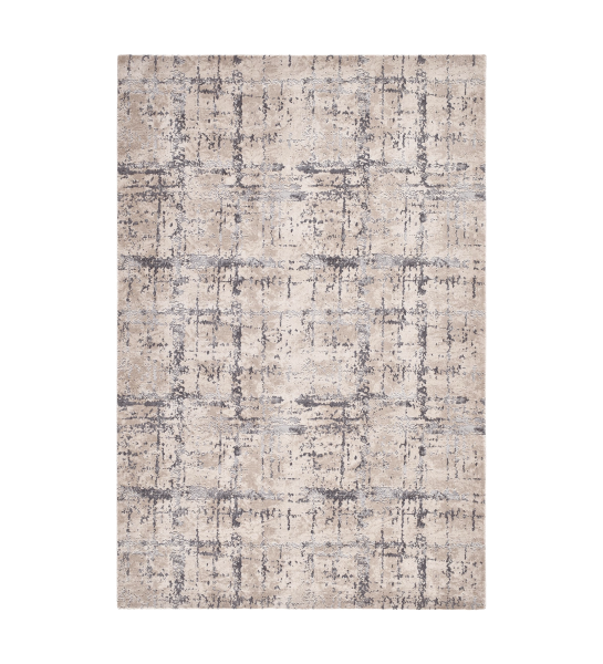 Abstract rug with beige and grey tones, folded edge finish + 6mm feltex backing.