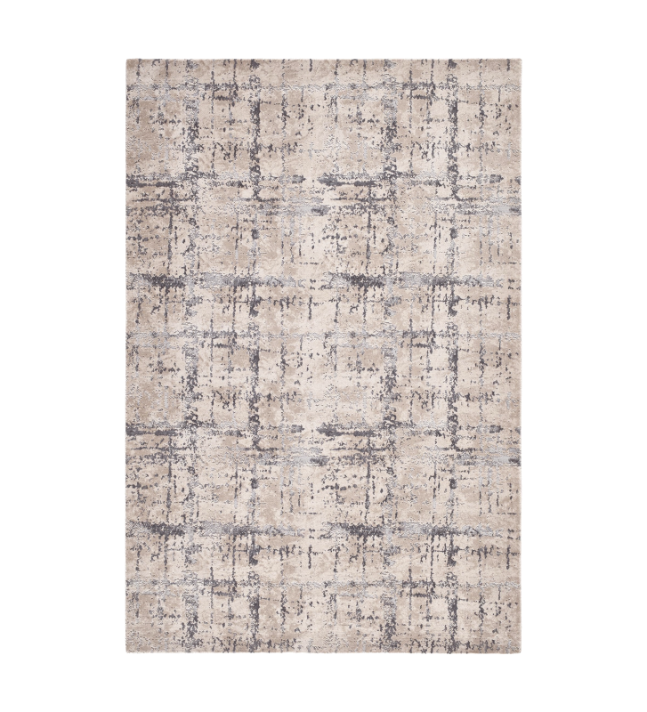 Abstract rug with beige and grey tones, folded edge finish + 6mm feltex backing.