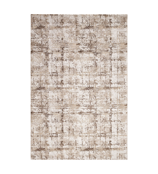 Abstract rug with beige and brown tones, folded edge finish + 6mm feltex backing.