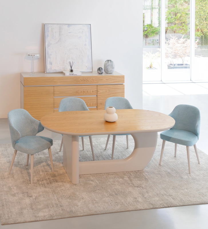 Abstract rug with beige and grey tones, folded edge finish + 6mm feltex backing.