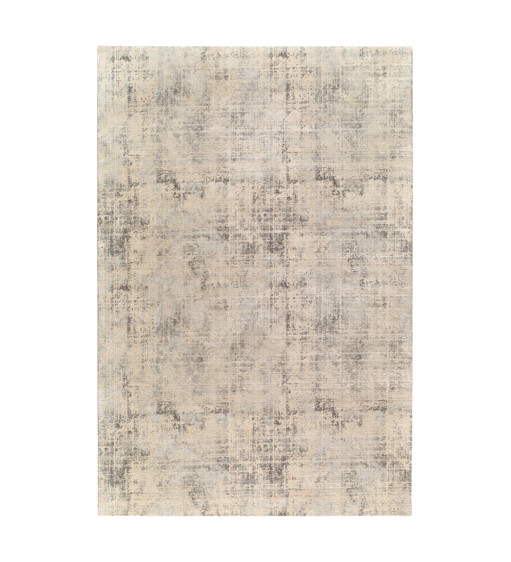 Abstract rug with beige and grey tones, folded edge finish + 6mm feltex backing.
