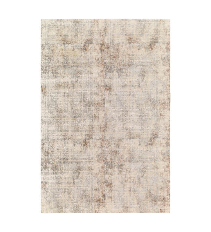 Abstract rug with beige and brown tones, folded edge finish + 6mm feltex backing.