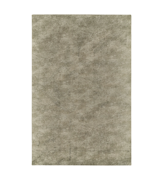 Alfombra con un patrón en tonos verdes, acabado con borde doblado + feltex de 6 mm.