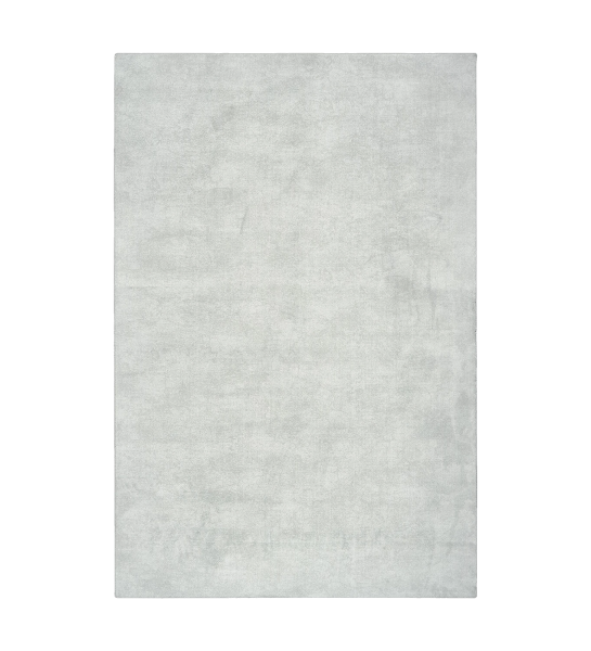 Alfombra con un patrón en tonos gris, acabado con borde doblado + feltex de 6 mm.