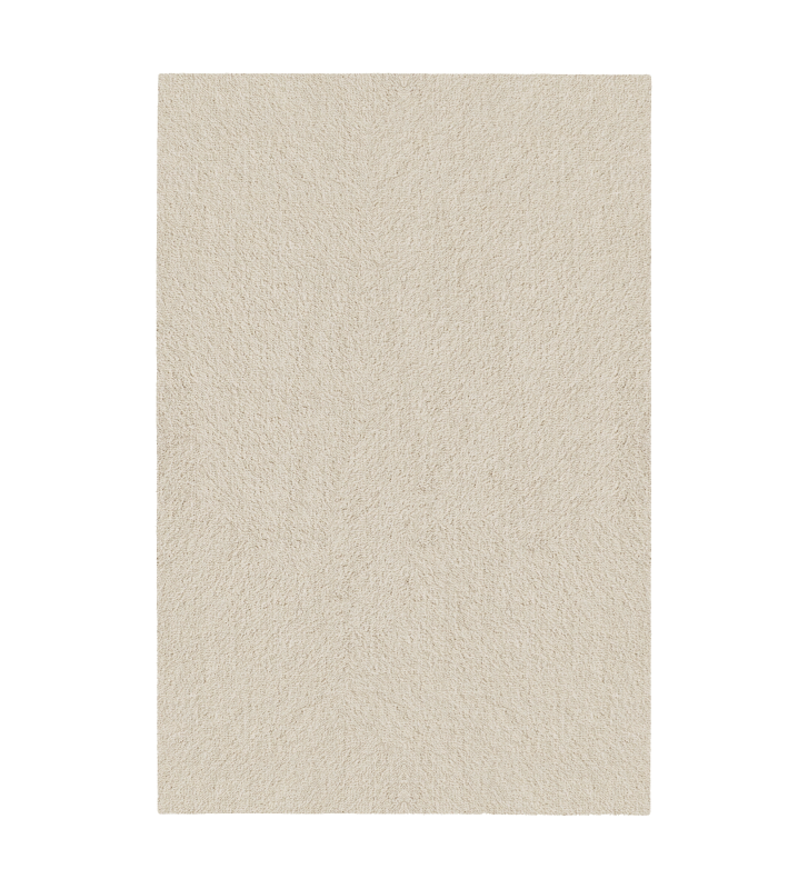 Tapis beige avec texture douce, finition pliée + feutre 6mm.