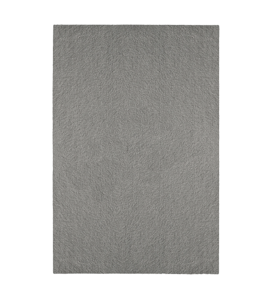 Tapis gris avec texture douce, finition pliée + feutre 6mm.