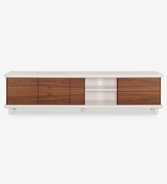 Paris TV stand 3 doors and 2 drawers in natural walnut, pearl structure.