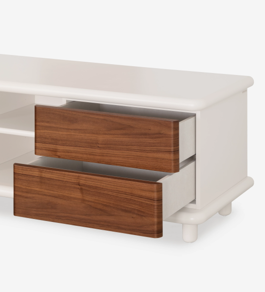 Paris TV stand 3 doors and 2 drawers in natural walnut, pearl structure.