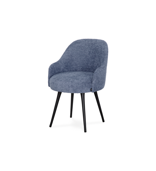 Silla giratoria tapizada en tejido azul con pies lacados en negro 